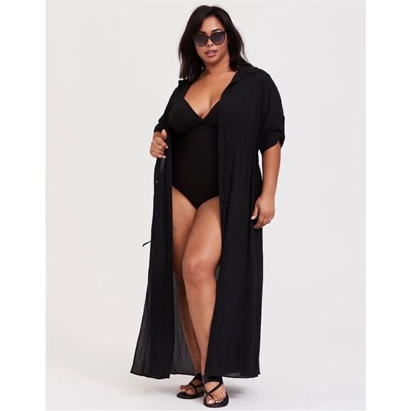 Torrid CRINKLED MaXI SHiRT DRESS SWIM COVERUP 🏝️ - Picture 1 of 7
